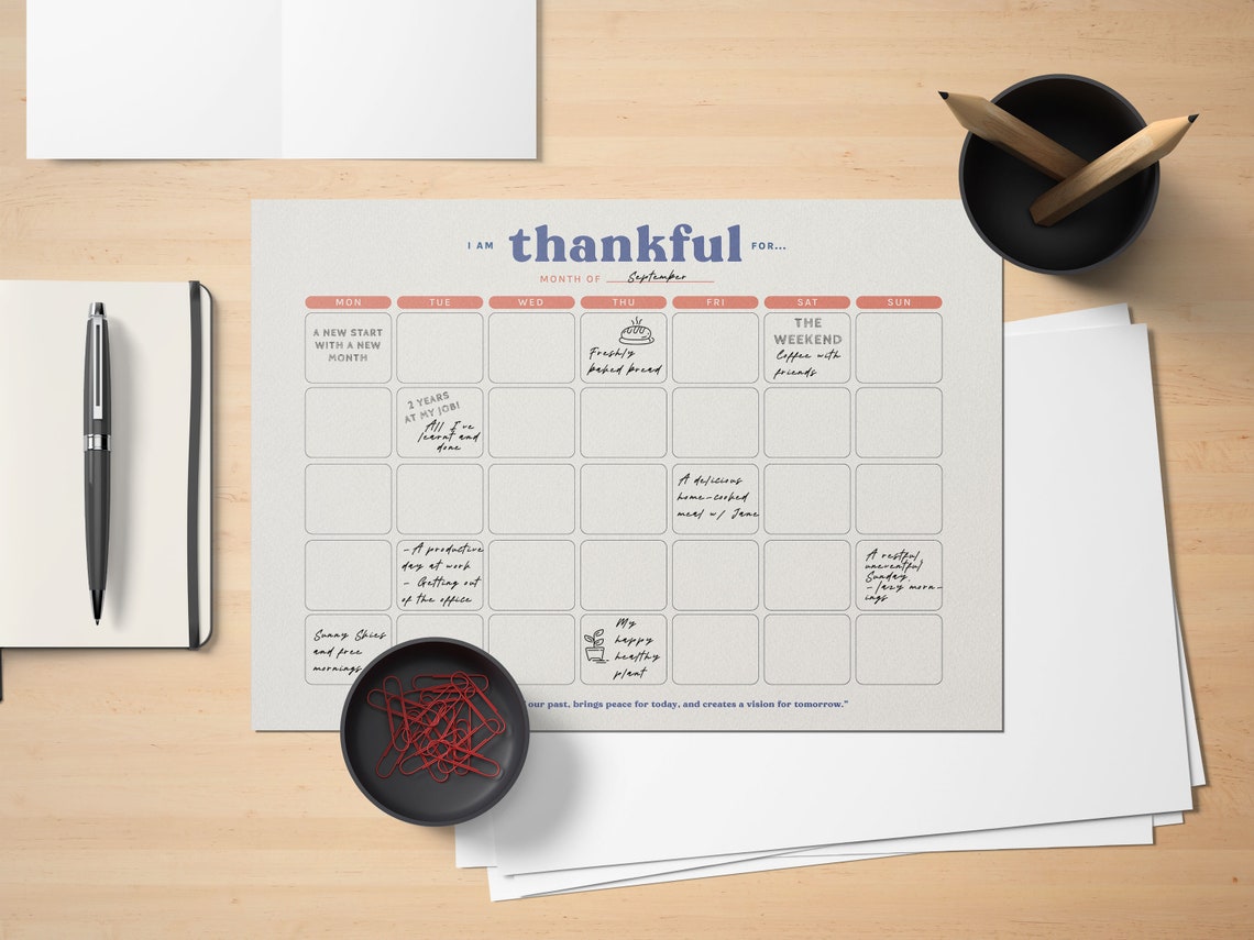 Monthly Gratitude Calendar I Am Thankful For Printable Planner Poster - Image 6