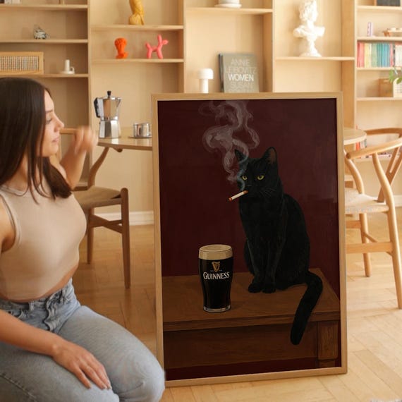 Black Cat Beer Poster Print, Moody Pub Decor