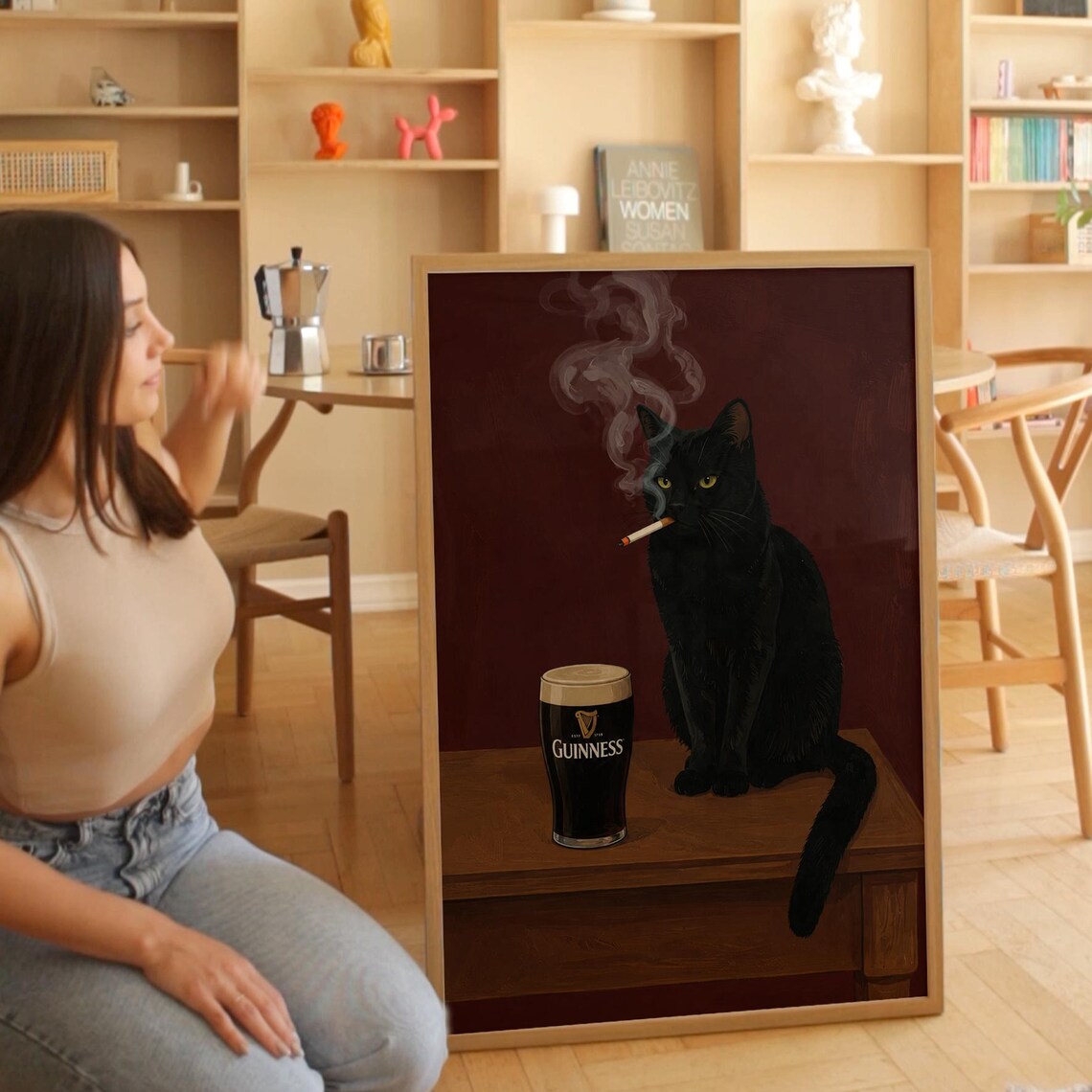 Black Cat Beer Poster Print, Moody Pub Decor
