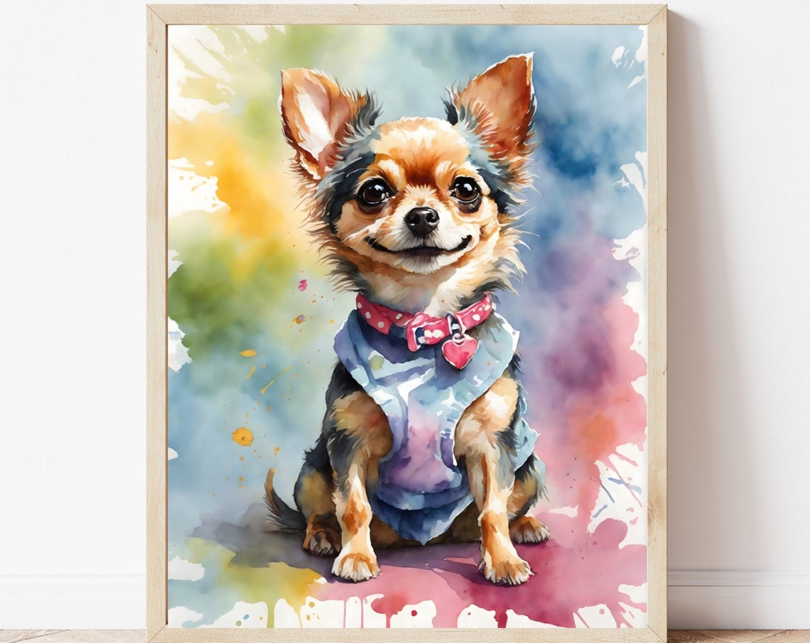 Chihuahua Watercolor Pet Portrait Painting Pet Watercolour Picture Pet Watercolour Portrait Pet Print Wall Art Print Animals