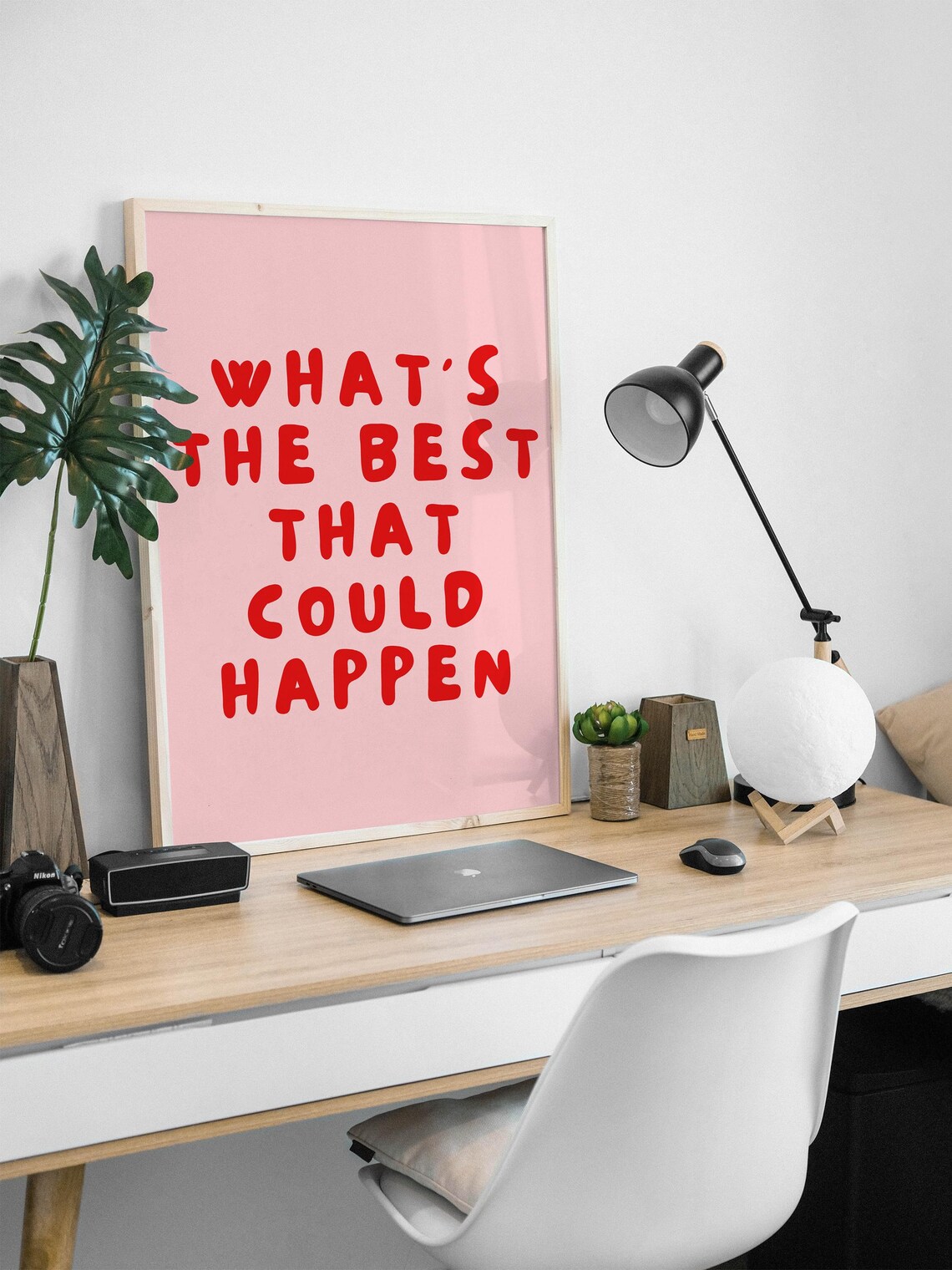 Whats the Best That Could Happen Pink Red Typography Quote Poster - Image 4