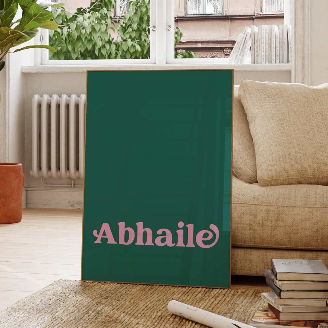 Abhaile Irish Home Word Pink Retro Typography Green Decor Poster