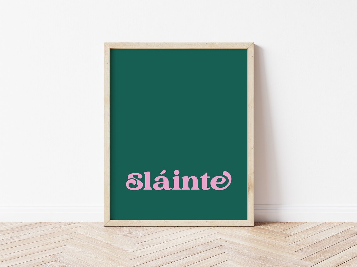 Slainte Irish Cheers Toast Pink Retro Typography Green Poster - Image 4
