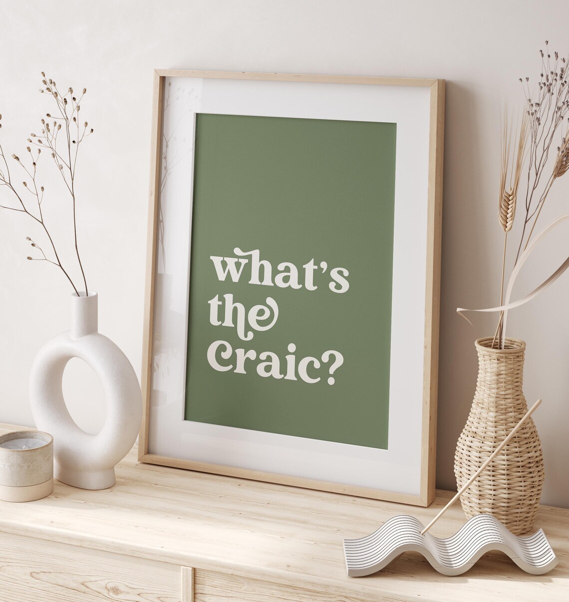 Whats The Craic Olive Green Irish Saying Typography Quote Poster - Image 6