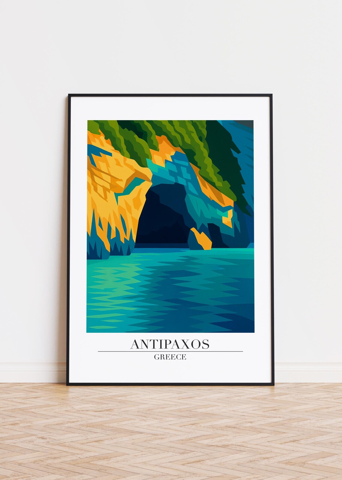 Antipaxos Greece Sea Cave Turquoise Water Colorful Travel Poster