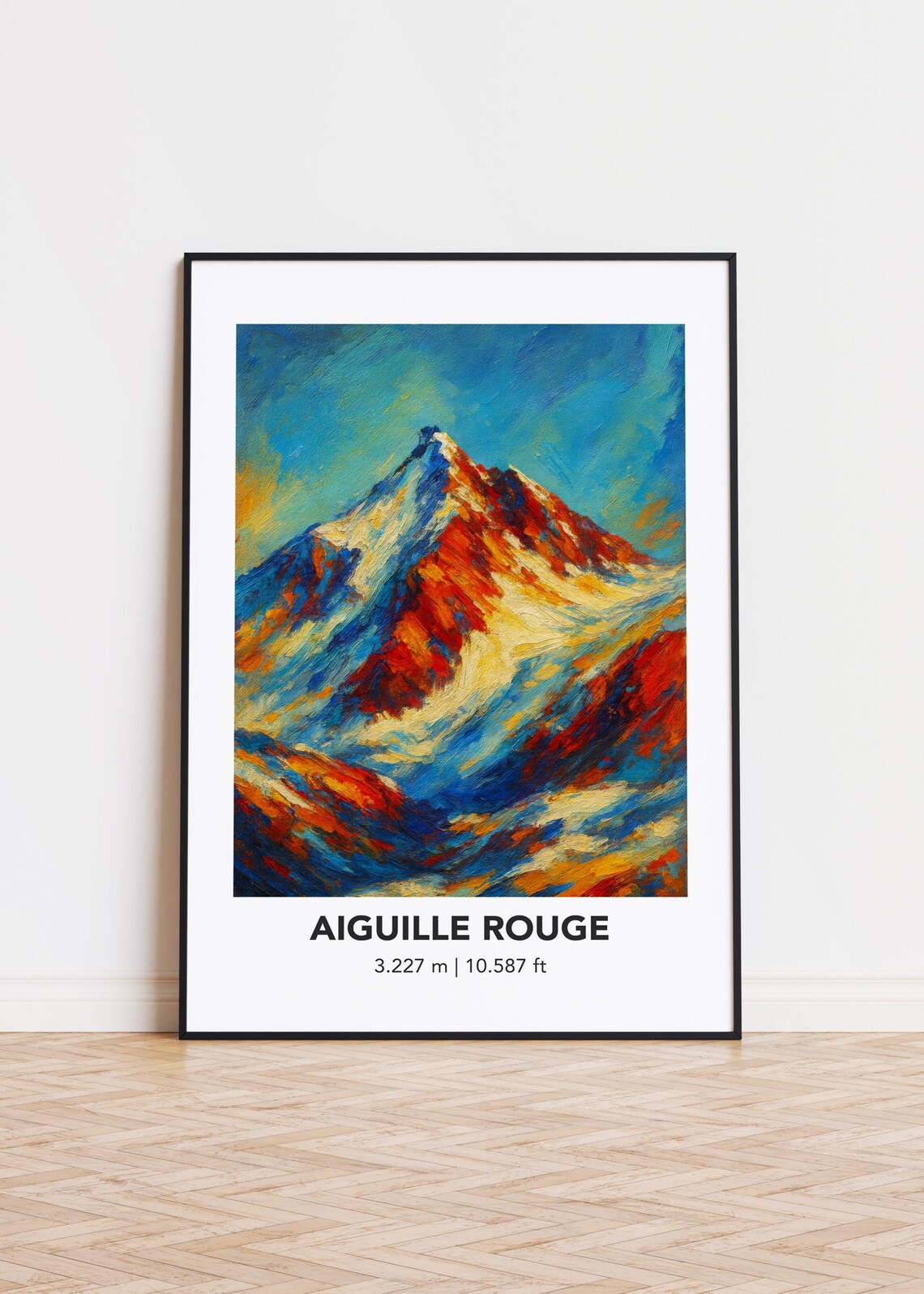 Aiguille Rouge Snowy Red Peak Colorful Oil Painting Travel Poster