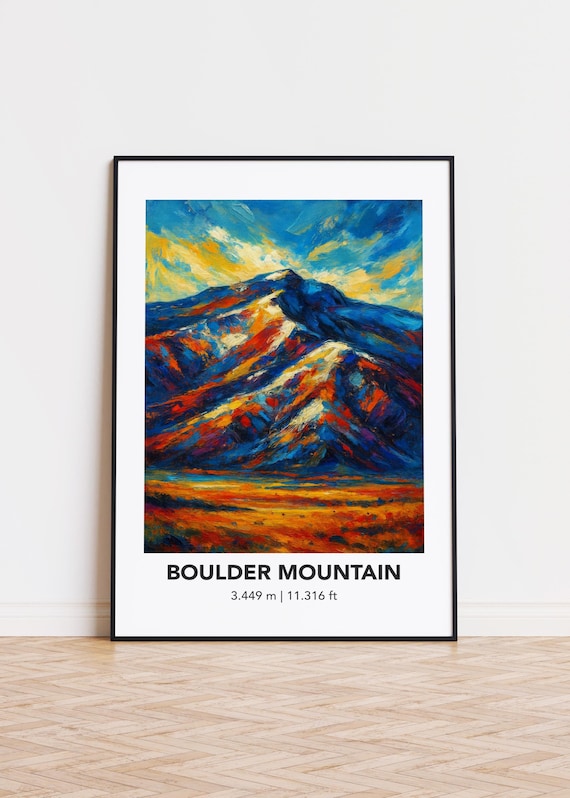 Boulder Mountain Rugged Ridge Bold Oil Painting Colorful Peak Art Poster
