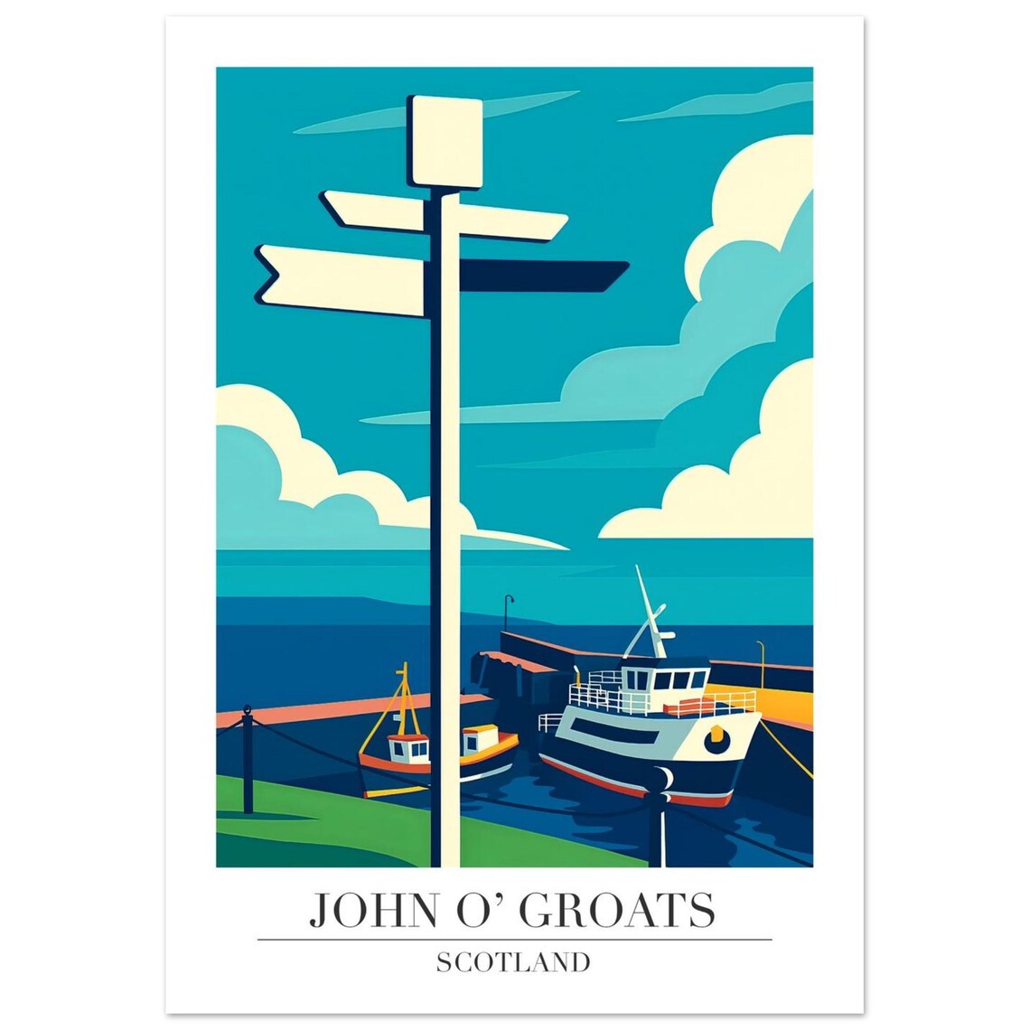 John O Groats Poster Print, Scotland Illustration