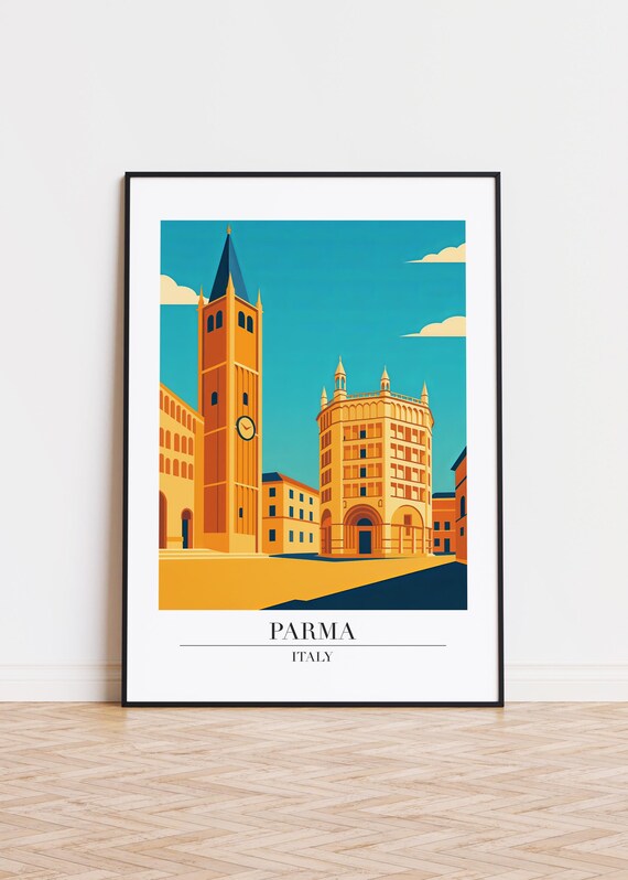 Parma Italy Baptistery Clock Tower Golden Modern Travel Poster
