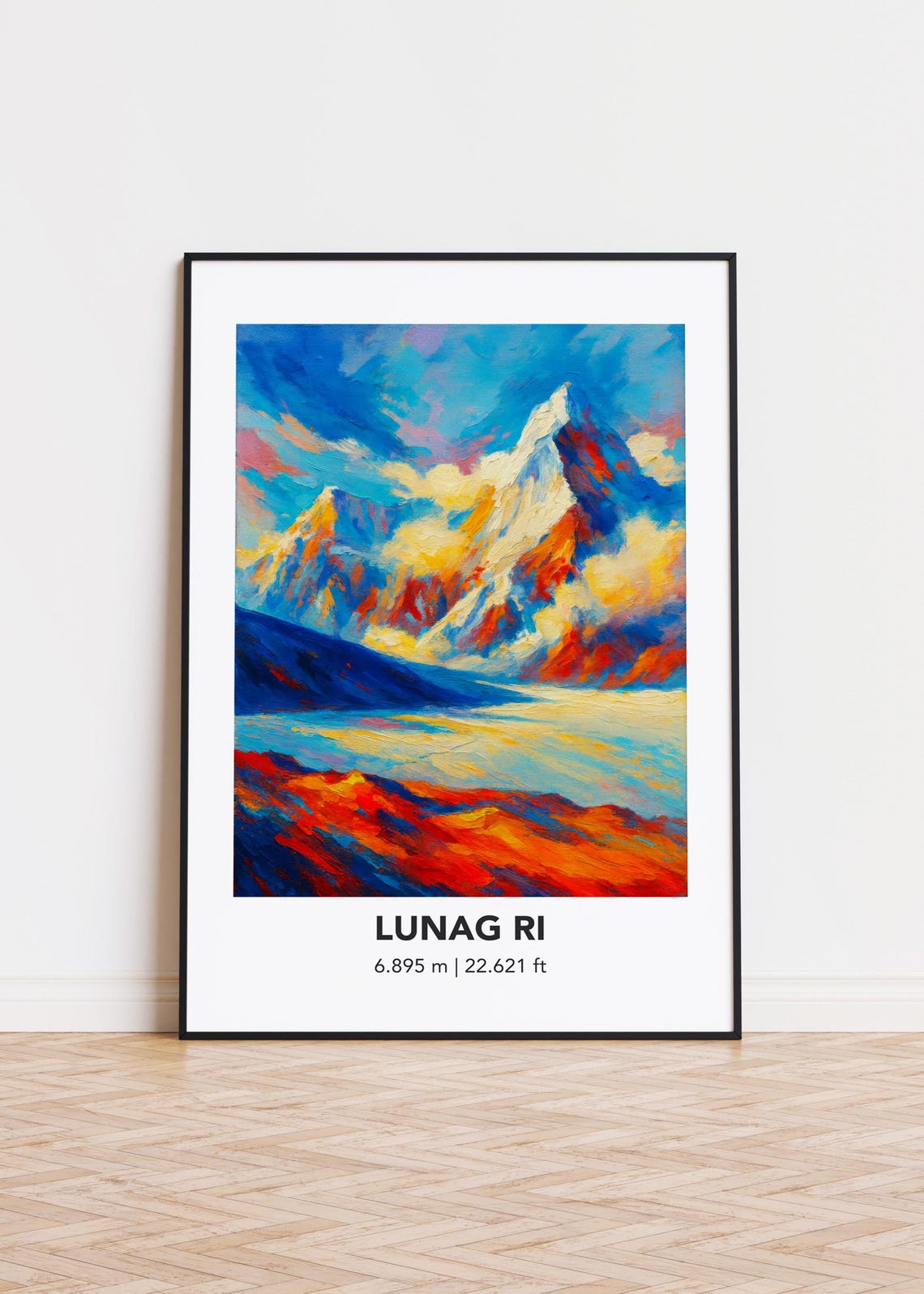Lunag Ri Himalayan Snow Peak Vibrant Oil Painting Travel Poster
