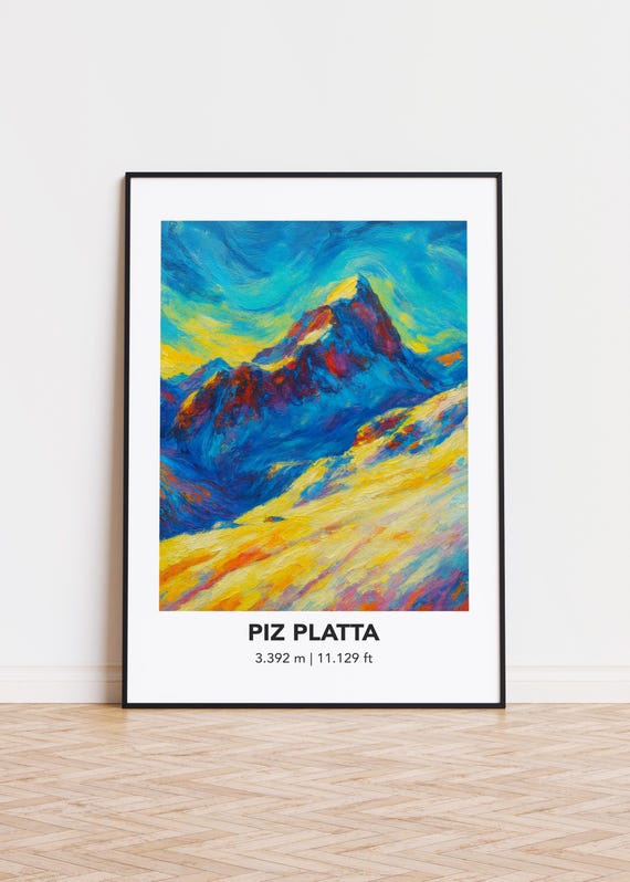 Piz Platta Mountain Art Poster Modern Oil Painting Style Print