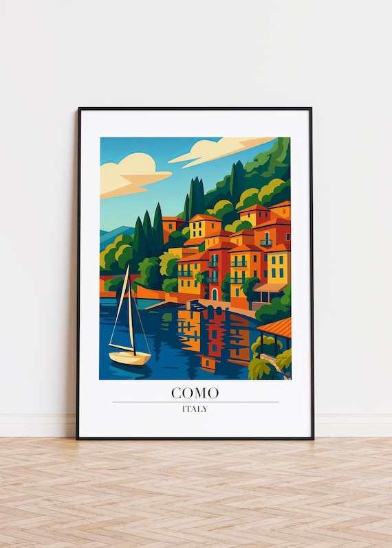 Como Italy Sailboat Lake Reflections Vintage Style Travel Poster