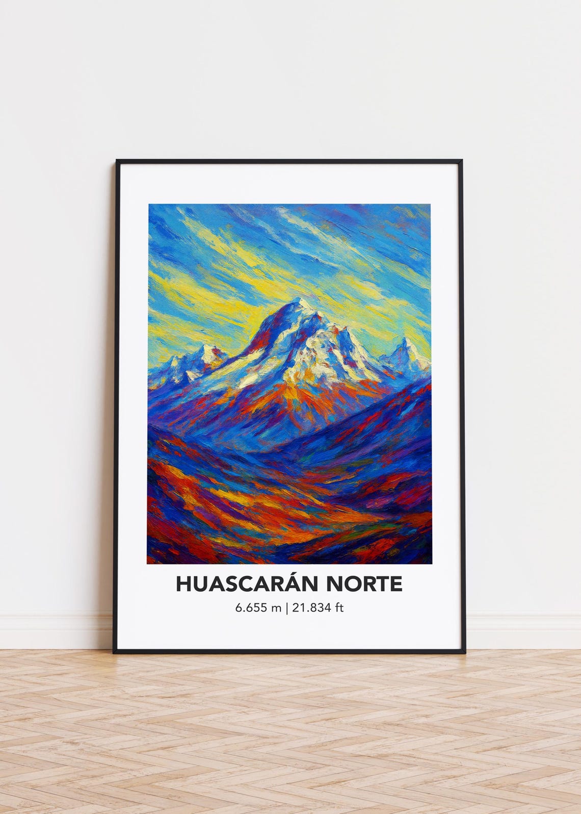 Huascaran Norte Snow Capped Peak Colorful Mountain Travel Poster