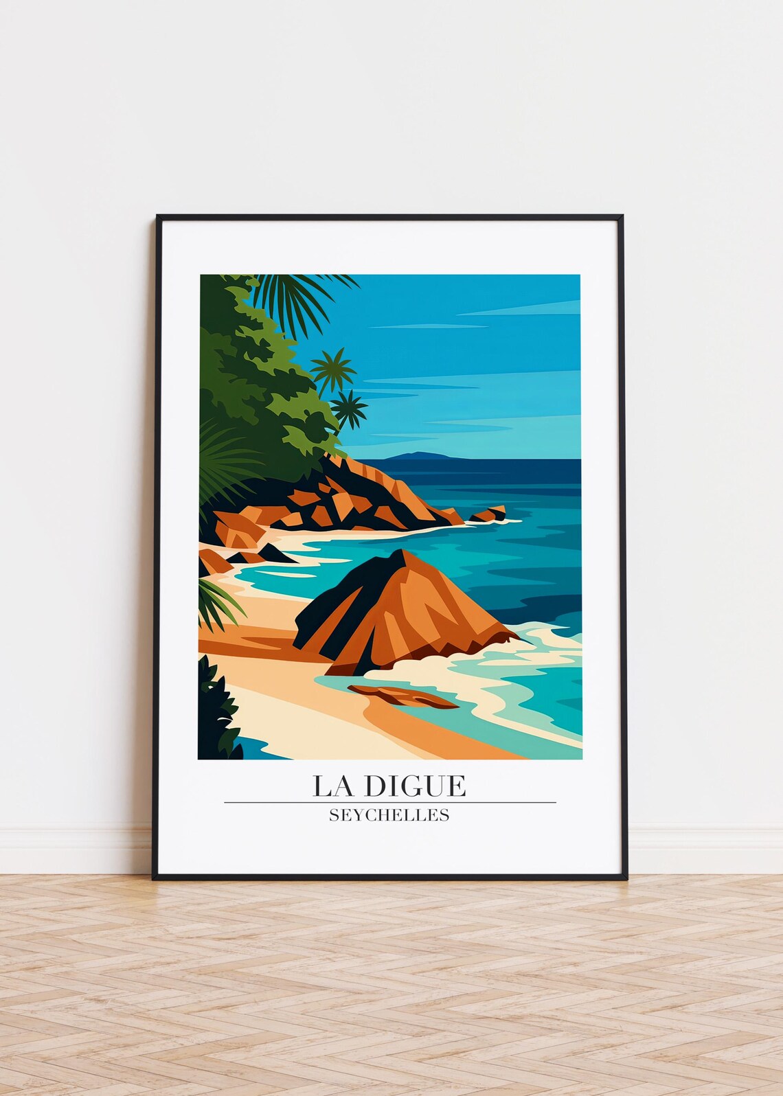La Digue Seychelles Poster, Island Illustration