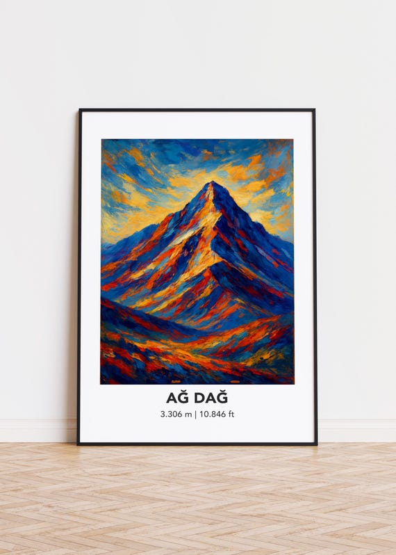 Modern Oil Painting Style Mountain Art Print A Da Poster