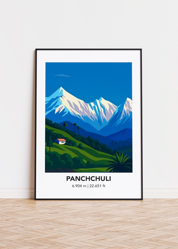 Panchchuli Mountain Illustration Art Print Modern Travel Poster
