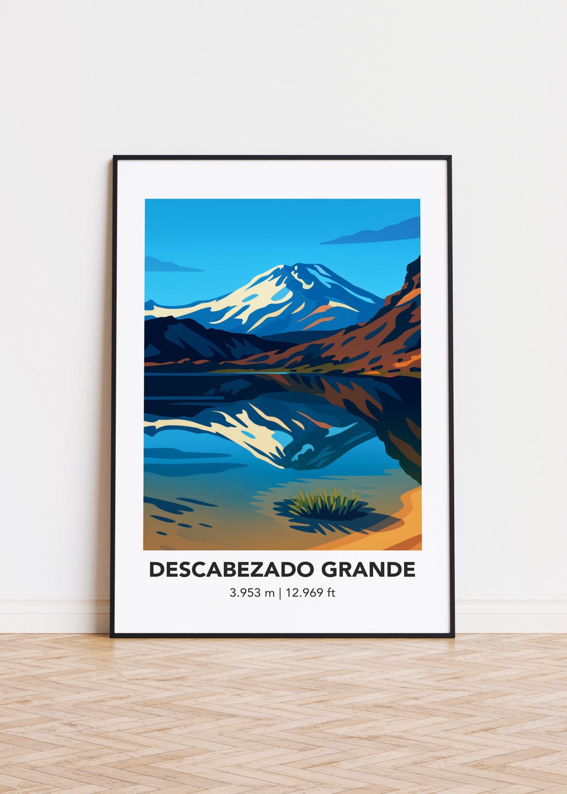 Descabezado Grande Snow Mountain Lake Reflection Travel Poster