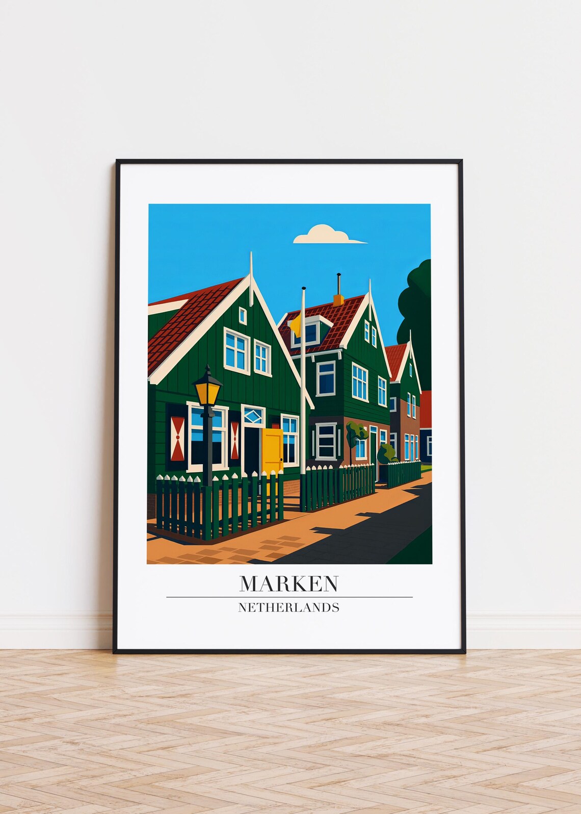 Marken Netherlands Green Wooden Houses Dutch Village Travel Poster
