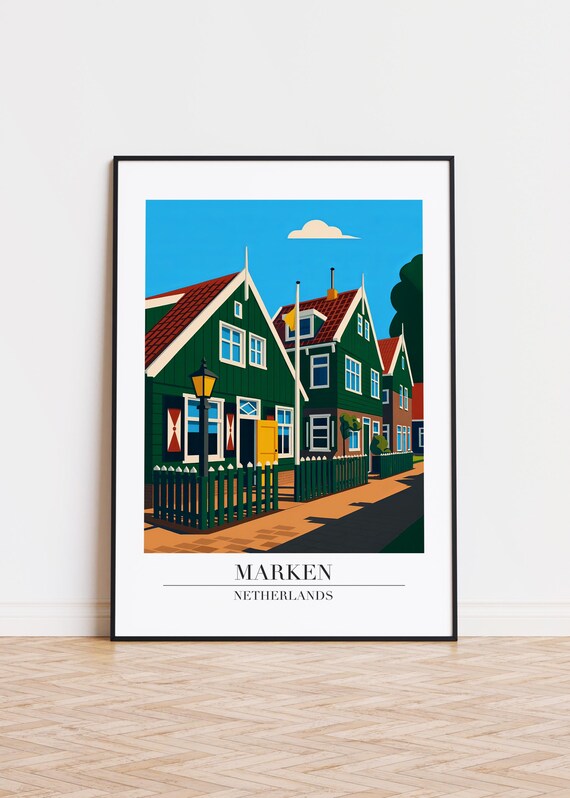 Marken Netherlands Green Wooden Houses Dutch Village Travel Poster