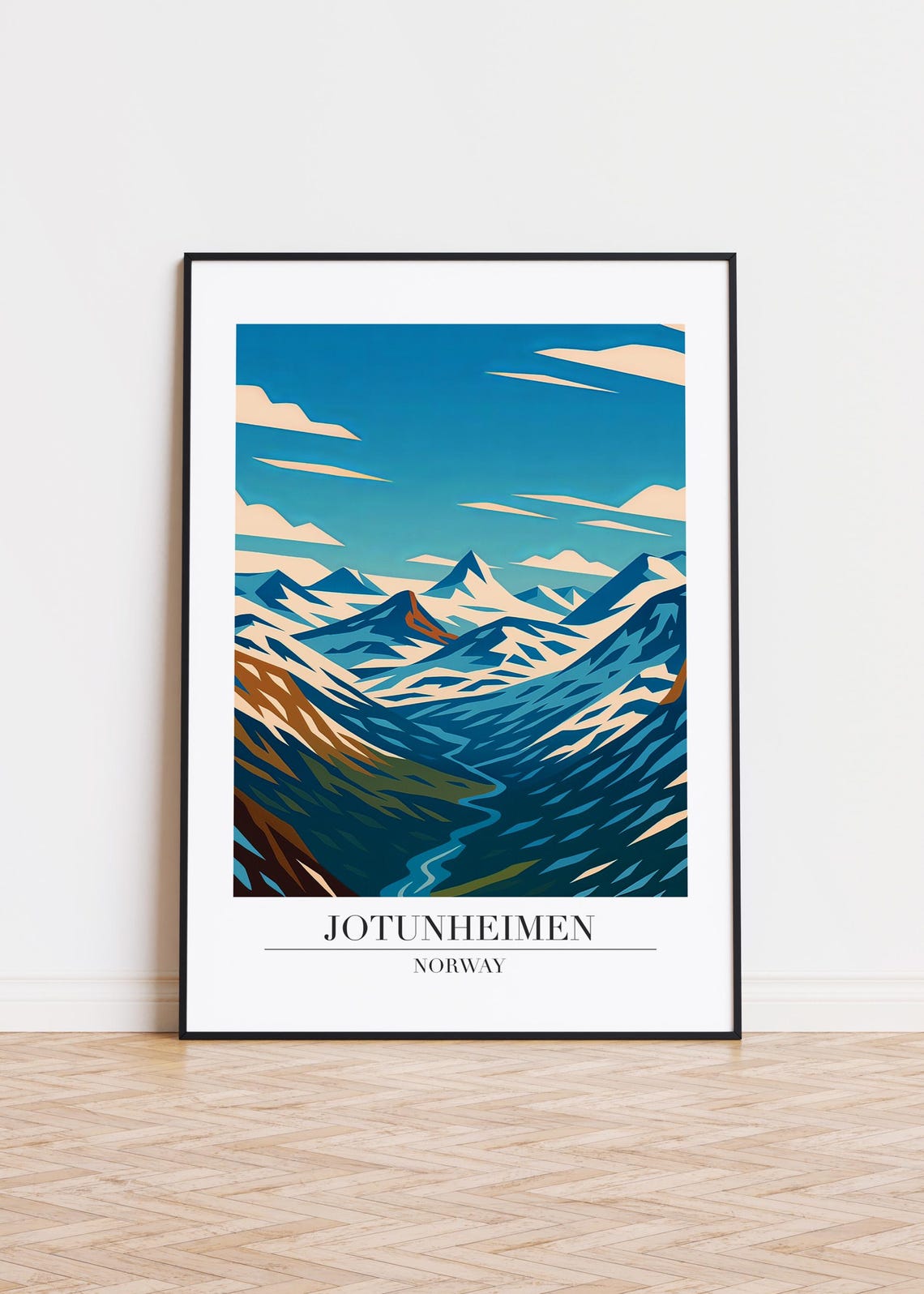Jotunheimen Norway Snowcapped Mountain Valley Illustration Poster
