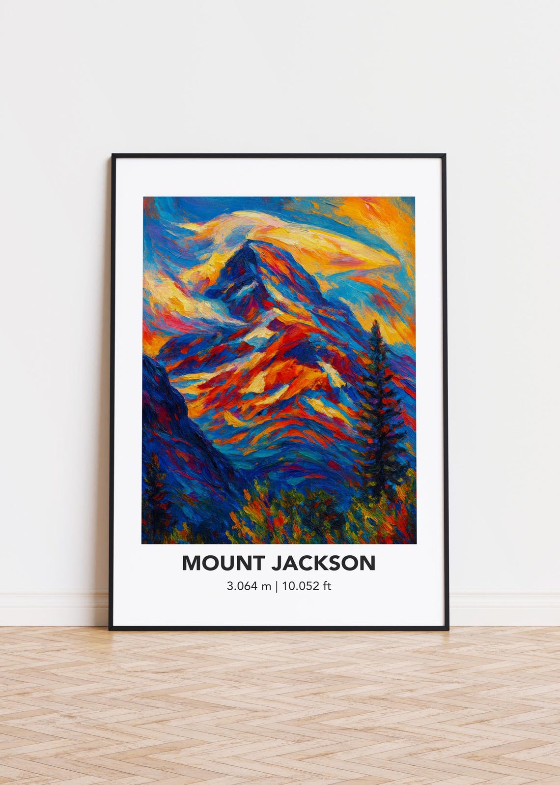 Mount Jackson Bold Oil Painting Fiery Mountain Sunset Art Poster