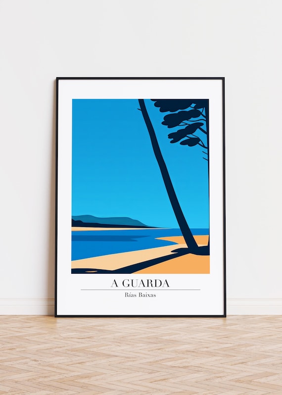 A Guarda Rías Baixas Minimalist Beach Palm Tree Travel Poster