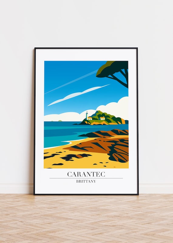 Carantec Brittany France Lighthouse Island Beach Travel Poster
