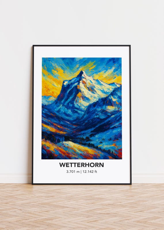 Wetterhorn Poster Mountain Print Modern Oil Painting Style Art