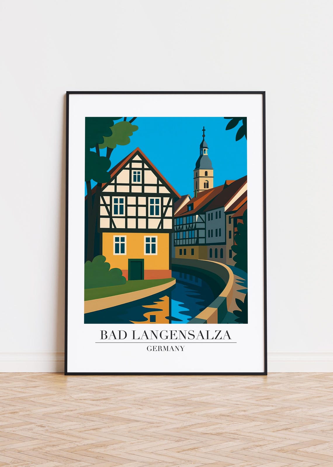 Bad Langensalza Germany Half Timbered Canal Historic Town Poster