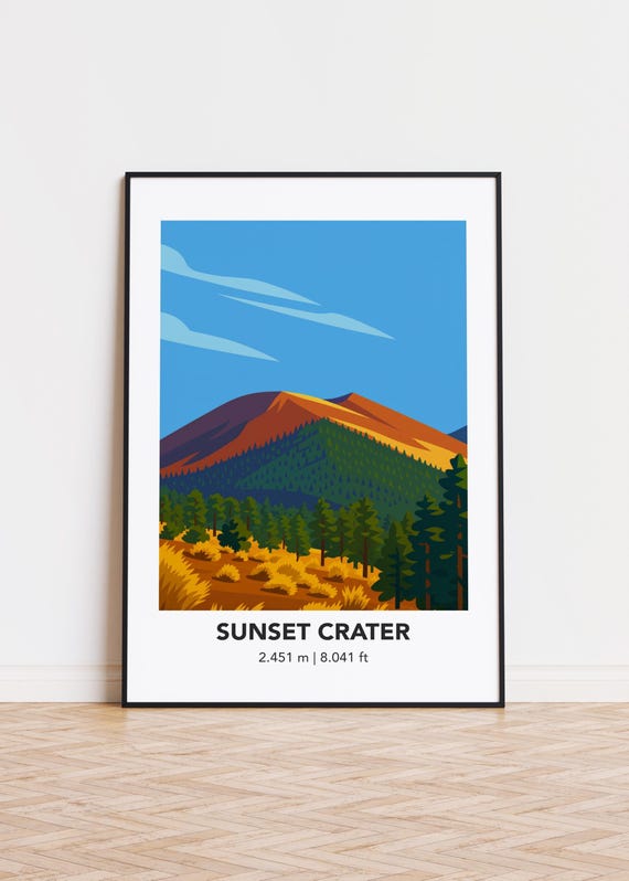 Sunset Crater Print Modern Minimalist Mountain Art Poster