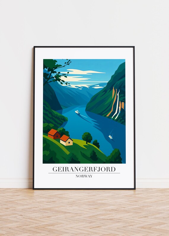 Geirangerfjord Norway Poster Travel Illustration Art Print
