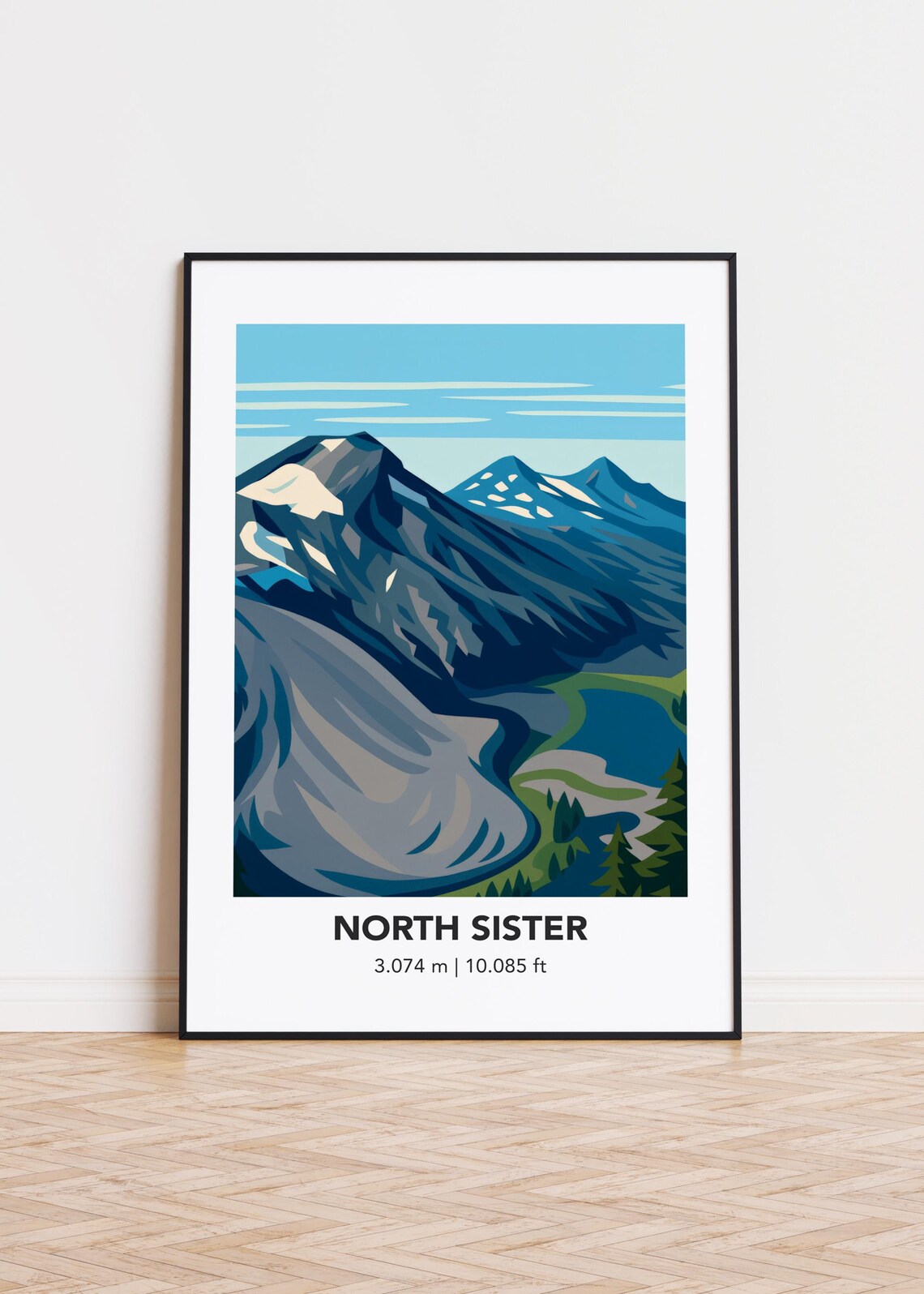 North Sister Mountain Minimalist Illustration Poster