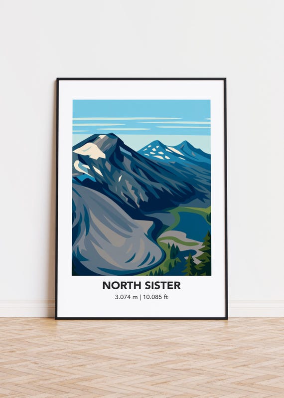 North Sister Mountain Minimalist Illustration Poster