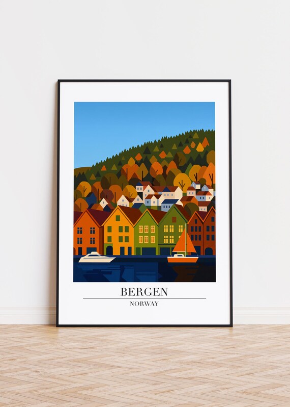 Bergen Norway Poster City Illustration Art Print