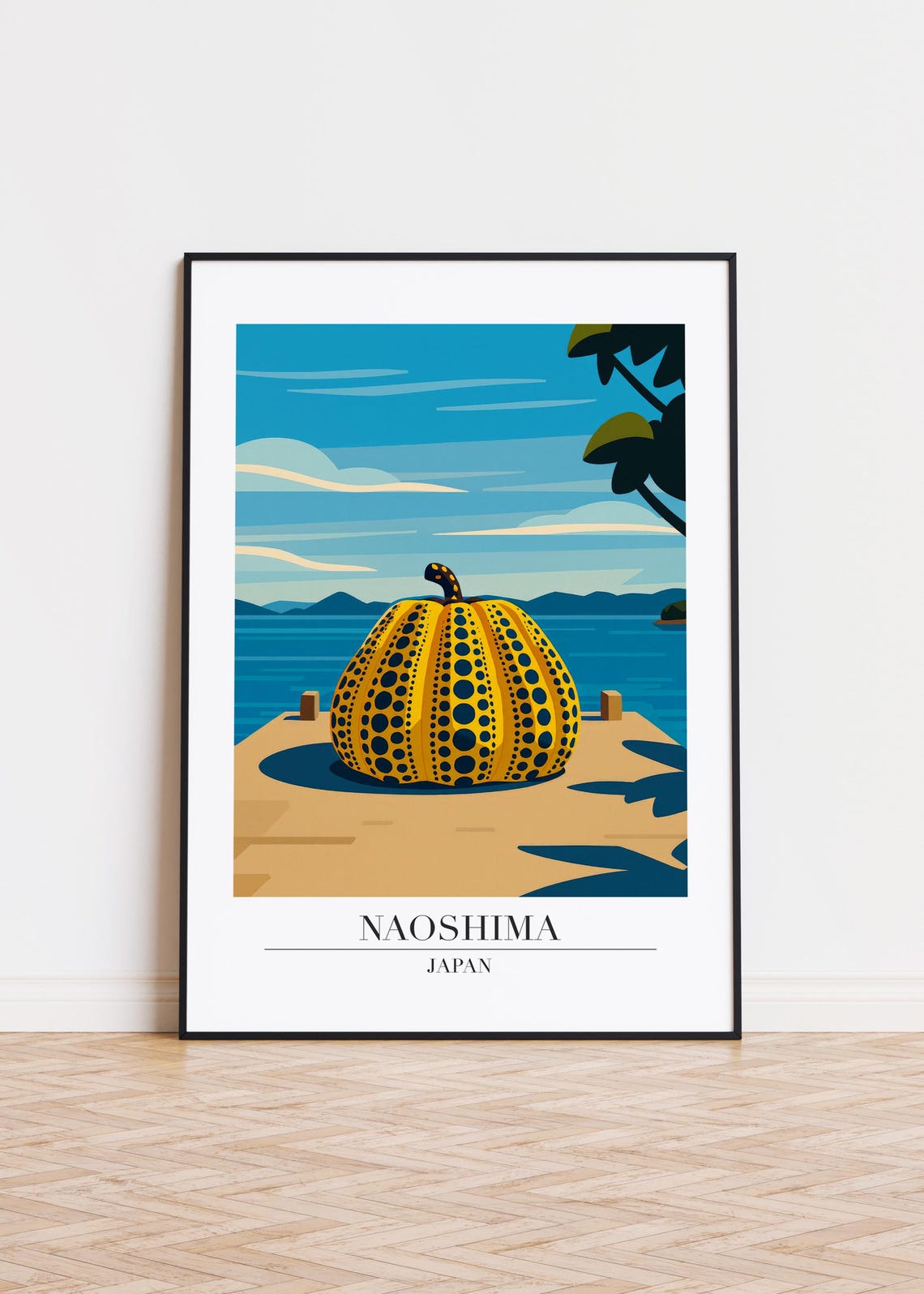 Naoshima Japan Yellow Pumpkin Sculpture Waterfront Seaside Art Poster