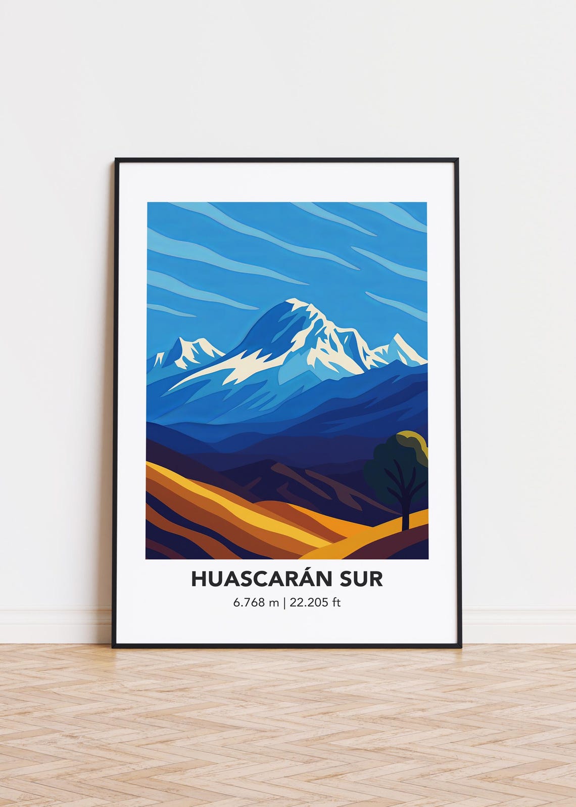Huascaran Sur 6.768 m Peak Golden Hillside Modern Mountain Poster