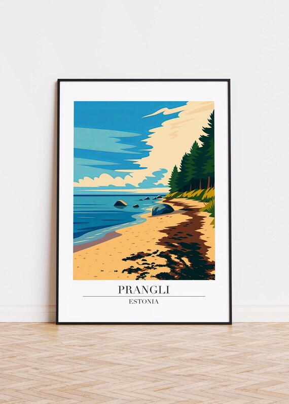 Prangli Estonia Beach Coast Travel Poster Modern Scandinavian Illustration