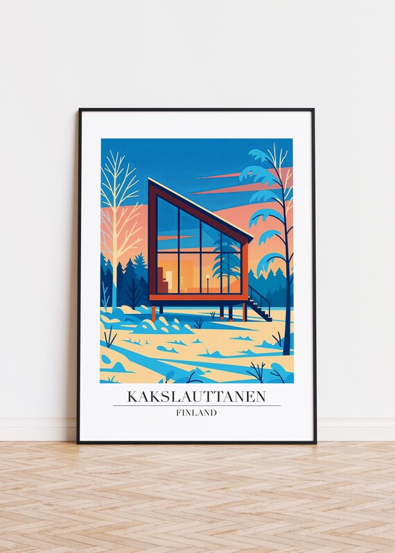 Kakslauttanen Finland Poster Modern Travel Illustration Art