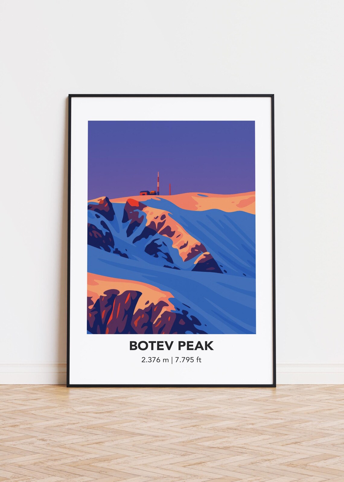 Botev Peak Mountain Poster, Modern Minimalist