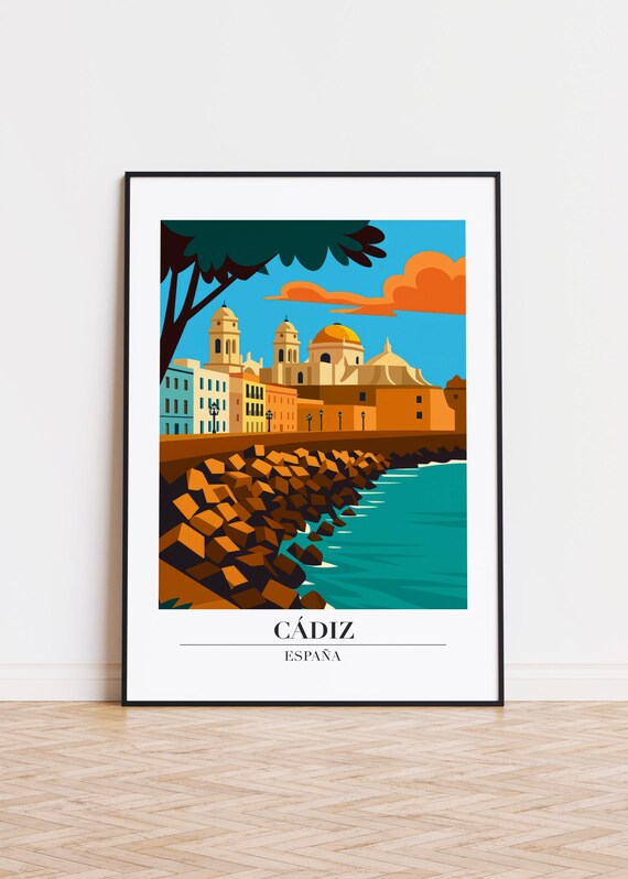 Cadiz Spain Cathedral Seaside Promenade Vintage Travel Poster