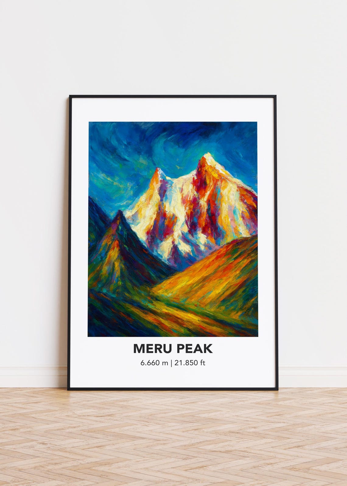 Meru Peak 6.660 m Snow Summit Twin Peaks Oil Painting Style Poster