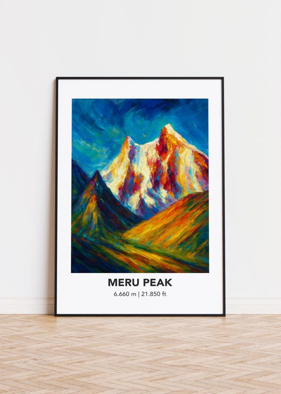Peak145 Meru Peak Poster Mountain Print Modern Oil Painting Style Art
