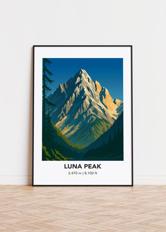 Minimalist Mountain Art Print Modern Luna Peak Poster