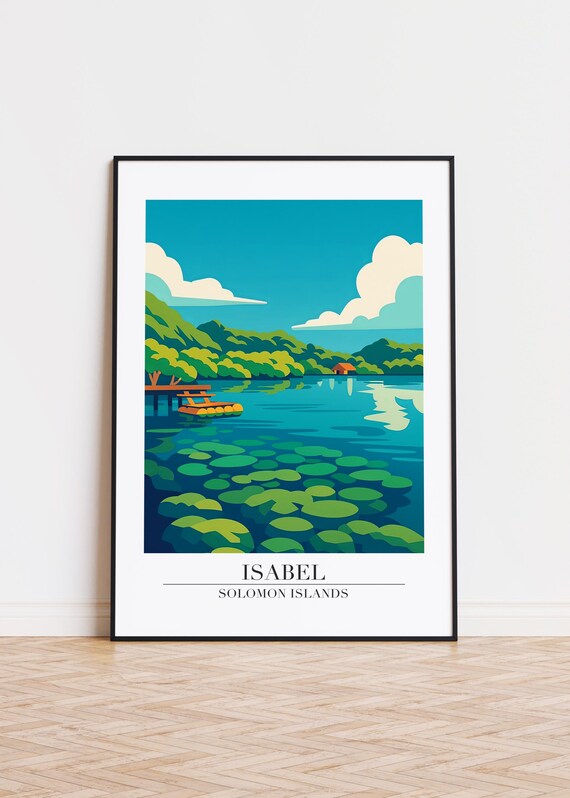 Isabel Solomon Islands Lagoon Lily Pads Wooden Pier Travel Art Poster