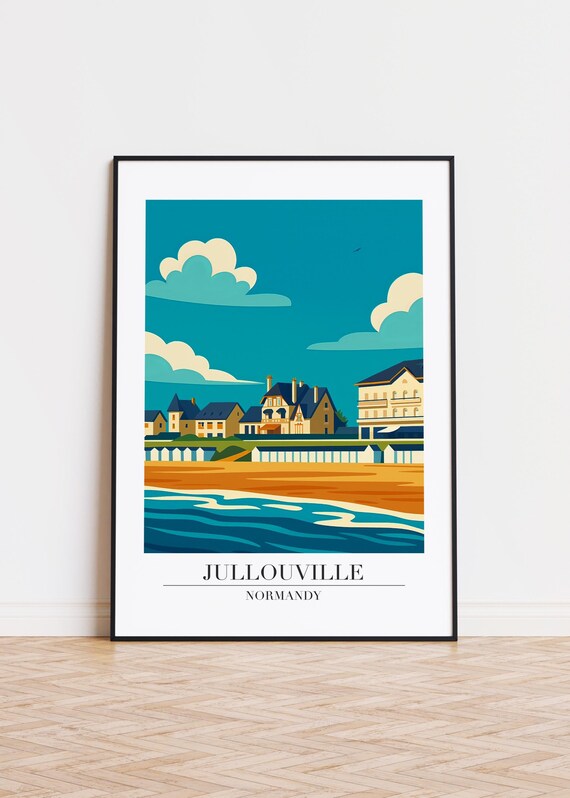 Jullouville Normandy Beach Town Waves Retro Travel Art Poster