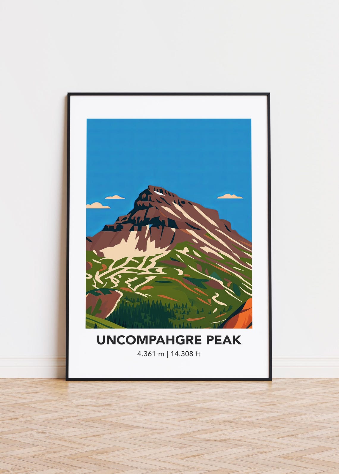 Uncompahgre Peak Colorado Rugged Summit Mountain Illustration Poster