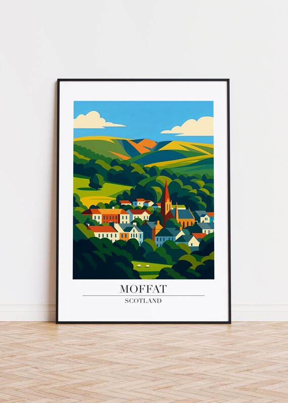 Moffat Scotland Village Church Rolling Hills Travel Art Poster