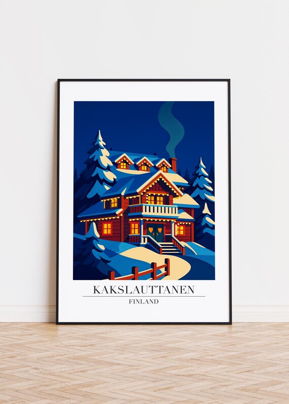 Cozy Kakslauttanen Finland Snowy Lodge Glowing At Night Poster