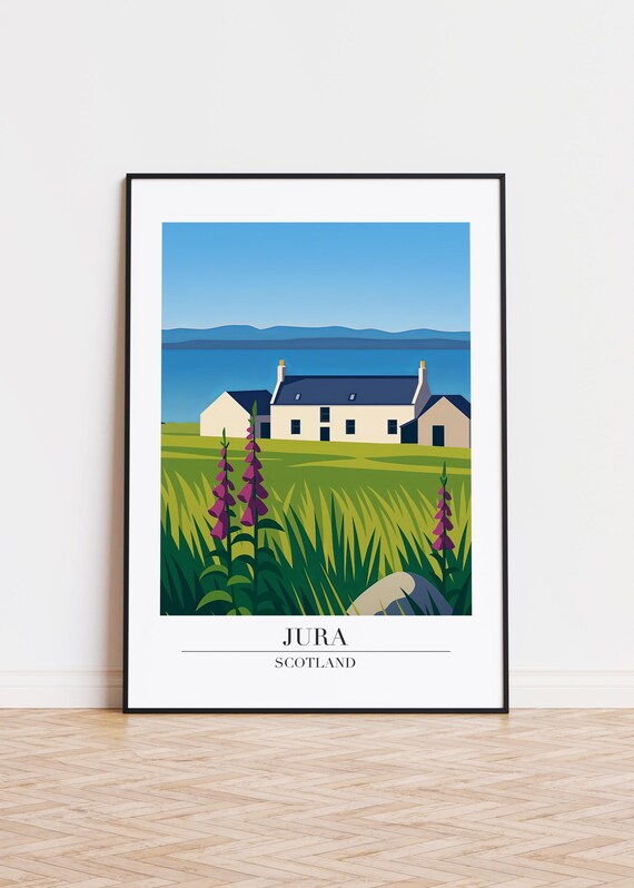 Jura Scotland Travel Illustration Cottage Coastline Art Poster
