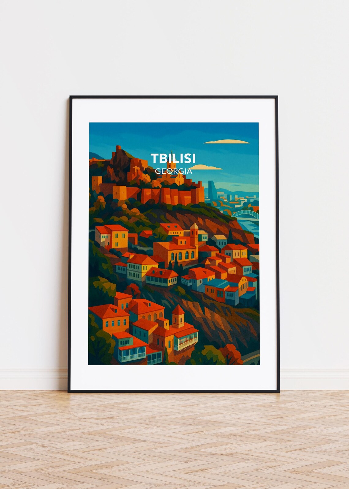 Tbilisi Georgia Old Town Hillside Colorful Travel Art Poster